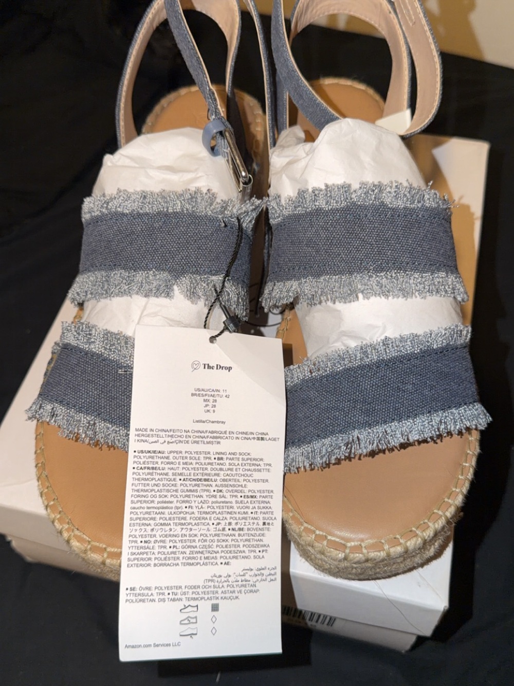 The Drop Women's Denim Blue Frayed Espadrille Sandals Size 11 Women